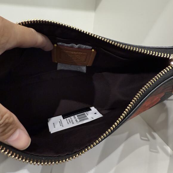 Coach Teri Shoulder Bag With Floral Print CCE28 Black/Red - Picture 7 of 9